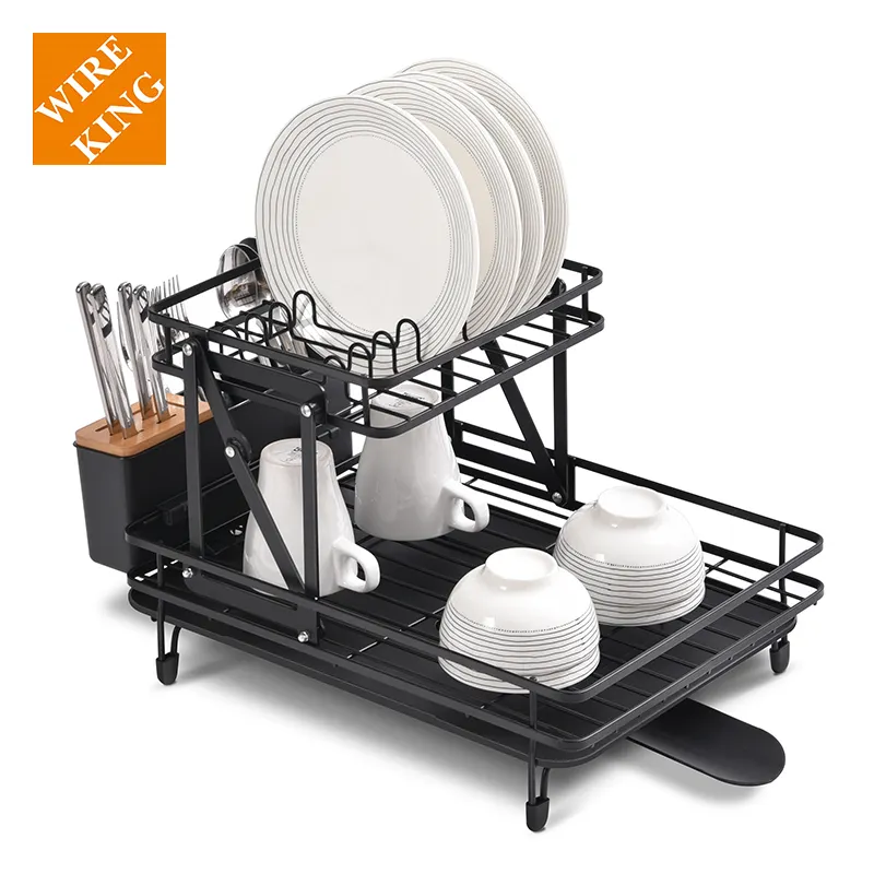 rust proof over the sink dish drying rack foldable 2 tier two layers double metal custom cheap kitchen dish drainer rack