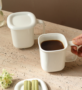 Bulk High Quality Unique Square Ceramic <b>Mug</b>, Thick Handle White Porcelain Coffee Cup Custom Logo for Gift & Cafe - Product Image 4