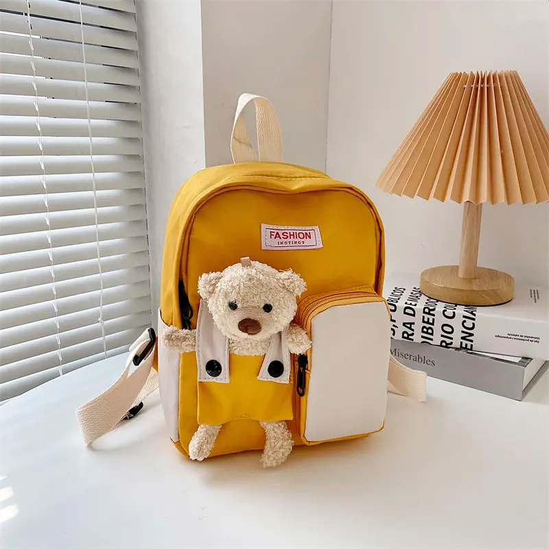 Cheap Nylon Children Backpack Bag Lightweight Cute School Bag For Kids Casual Backpack with Toy Bear