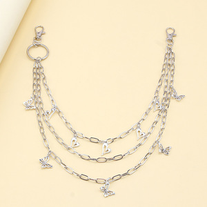 Chaîne de taille Yueli multi-couches avec pendentif cœur et papillon en alliage, chaîne de corps décontractée et tendance pour pantalon - Product Image 4