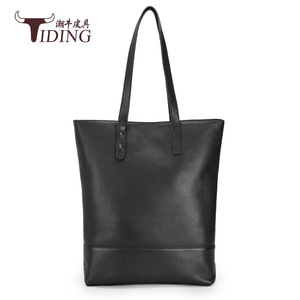 Tiding Genuine Leather Tote Bag 14-Inch Large Capacity Black Minimalist Everyday Use - Product Image 1