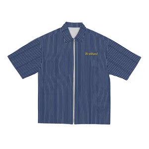 Nouvelle chemise personnalisée hommes été rayure lâche fermeture éclair chemise japonais rétro à la mode décontracté à manches courtes chemise