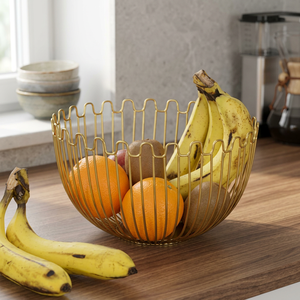 Panier à fruits rond en métal, conteneur de rangement en acier inoxydable, design minimaliste pour la cuisine, fil soudé durable - Product Image 3