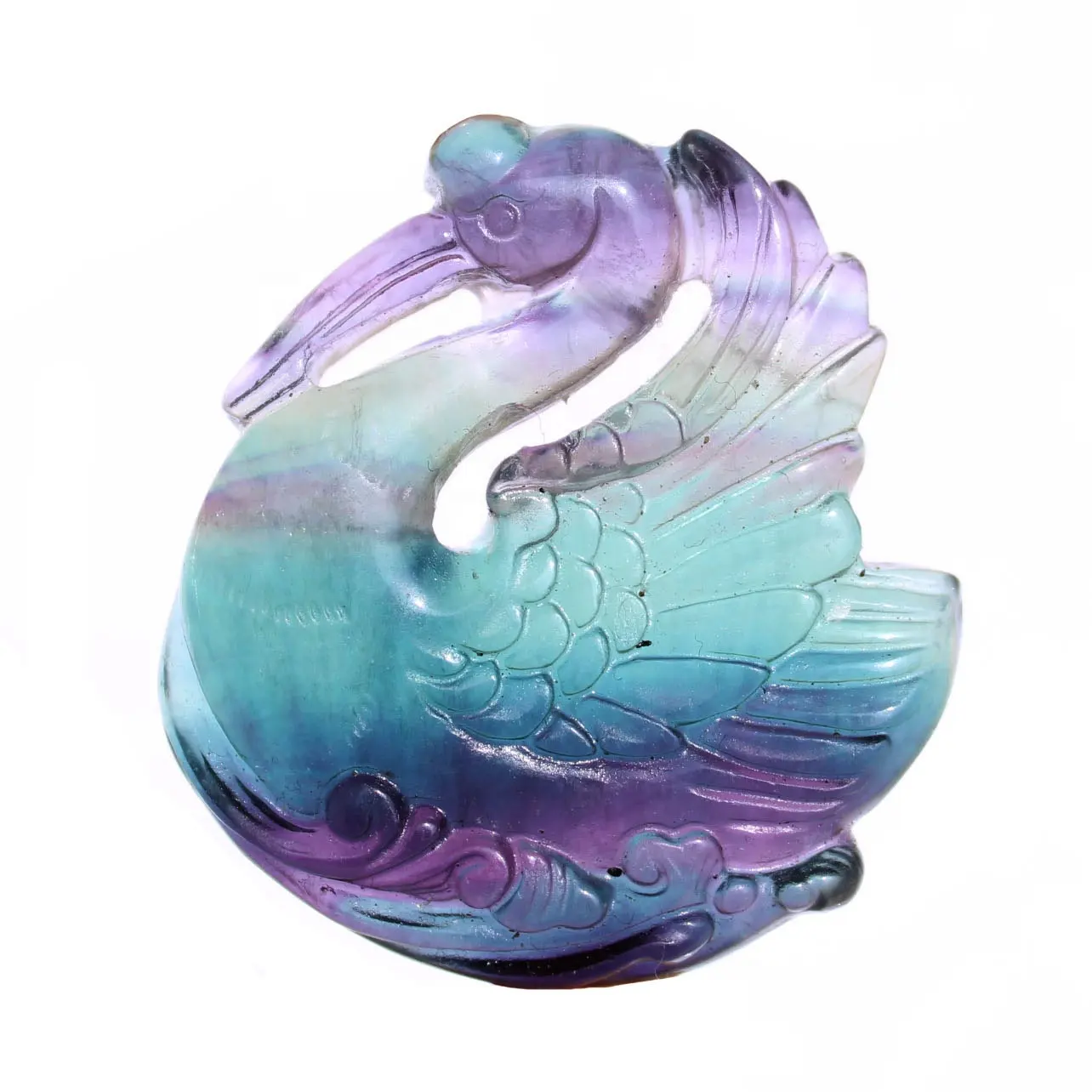 Hand Carved Natural Rainbow Fluorite Crystal Carving Swan For Home Decoration