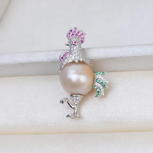 Collier pendentif fait main en argent 925 avec perle baroque en forme de coq, base vide pour accessoire féminin, modèle DIY Wenchi Chine 13052 - Product Image 2