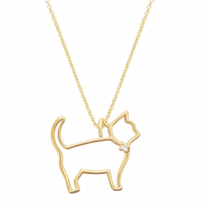 Collier tendance en or 18 carats avec pendentif chat et diamant rond serti griffe, chaîne maille forçat, bijou unisexe, cadeau de mode - Product Image 1