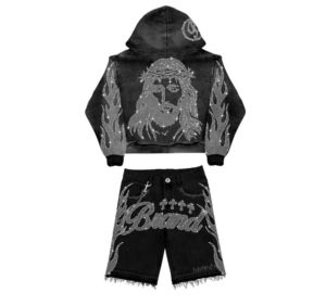 Áo hoodie nam chất dày, kiểu vintage, phai màu nắng, đính đá, kiểu đường phố, khóa kéo - Product Image 2