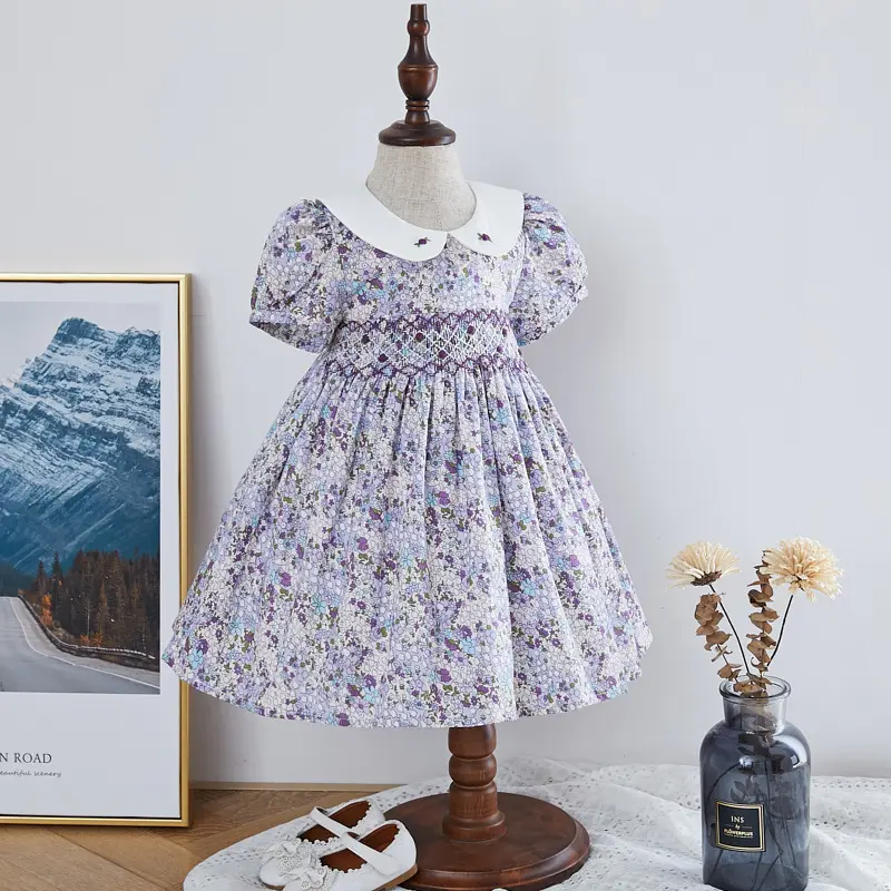 Ropa con bordado de flores para niños y niñas, vestidos de verano hechos a mano