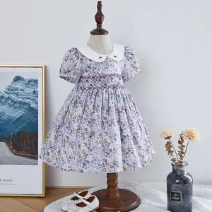 Нет минимального заказа, детская одежда для девочек, летние детские платья ручной работы с цветочной вышивкой для девочек
