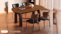 Ensemble de table à manger en bois convertible, design pliable avec chaise à dossier en rotin, adapté à la cuisine familiale