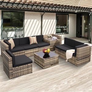 Dwoo Modern Design Garden 8 Pieces <b>Outdoor</b> <b>Rattan</b> Patio Furniture Outside All Weather Sectional Set - Product Image 1