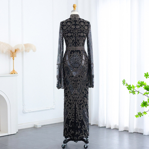 Sharon ha detto SS204 <span class=keywords><strong>abito</strong></span> da sera musulmano grigio con perline di lusso a svasatura maniche lunghe <span class=keywords><strong>nero</strong></span> arabico <span class=keywords><strong>donna</strong></span> <span class=keywords><strong>abito</strong></span> da festa di nozze - Product Image 6