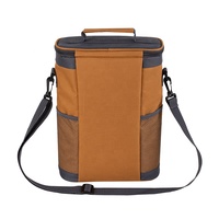 Sac isotherme promotionnel en polyester 600D pour deux bouteilles avec ensemble de couverts, poignée de transport, bandoulière et poche avant