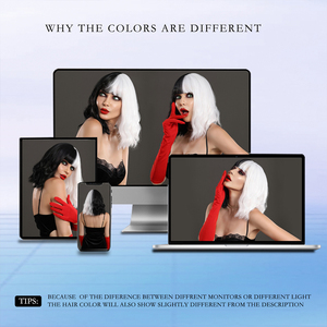 <span class=keywords><strong>Cruella</strong></span> devil – perruque de Cosplay pour <span class=keywords><strong>Costume</strong></span> d'halloween, perruque synthétique courte noire et blanche, perruque Bob ondulée avec frange pour femmes - Product Image 6