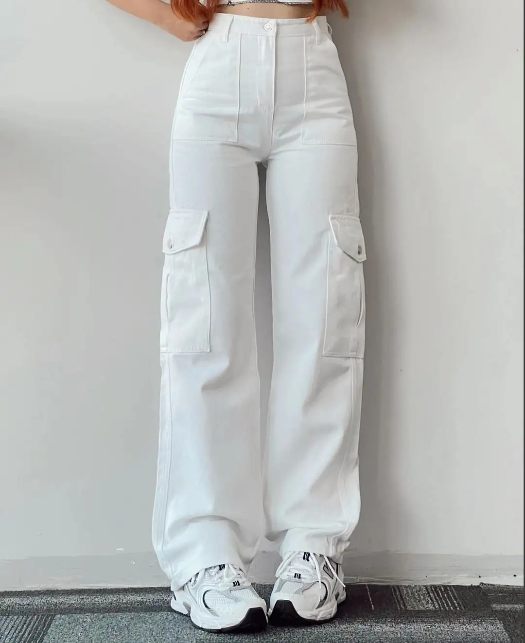 2024 New women's solid color all-matching casual pants mid-waist trousers wide leg cargo pants