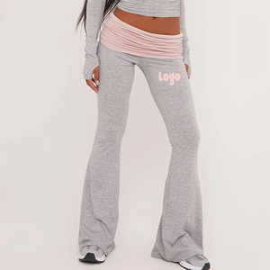 <span class=keywords><strong>Abbigliamento</strong></span> da donna di colore personalizzato con cuciture a contrasto Top <span class=keywords><strong>Bolero</strong></span> maniche pieghevoli pantaloni svasati in vita set Loungewear - Product Image 4