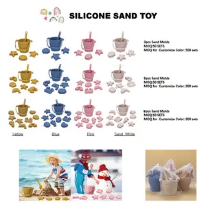Innovative Custom Summer Outdoor Bpa Free Kids Beach Toys Silicone Tools Set Kids Baby Beach And Sand Toy Bucket Set