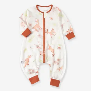 Baby Clothes Organic cotton long sleeve Muslin Newborn baby Onesie double Zipper baby Bind Feet Sleeping bag