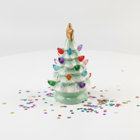 Großhandel Handgefertigter Moderner Beleuchteter Keramik-Weihnachtsbaum 20,8 cm Tischdekoration mit Sternspitze und Glühbirnen Festliche Tischmitte