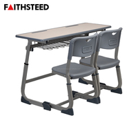 Ensemble de bureau et chaise double ergonomique gris pour étudiants, hauteur réglable, mobilier scolaire pour les salles de classe du collège