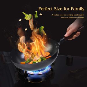 中国传统手工碳钢炒锅带木柄不粘锅，用于电动、感应和燃气灶 - Product Image 3
