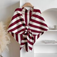 Poncho croisé tricoté à motif rayé et écossais pour femme, coupe-vent, grandes capes et étoles, châles triangulaires chauds d'hiver
