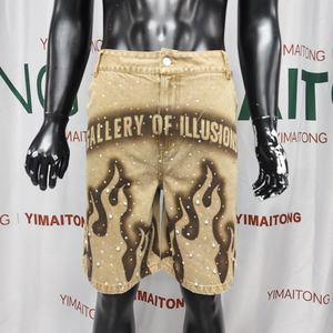 Custom 2025 New <b>Short</b> Pants Jorts Streetwear <b>High</b> <b>Waist</b> Vintage Stone Wash Rhinestone Baggy Oversized Mens Denim <b>Jeans</b> <b>Shorts</b> - Product Image 1