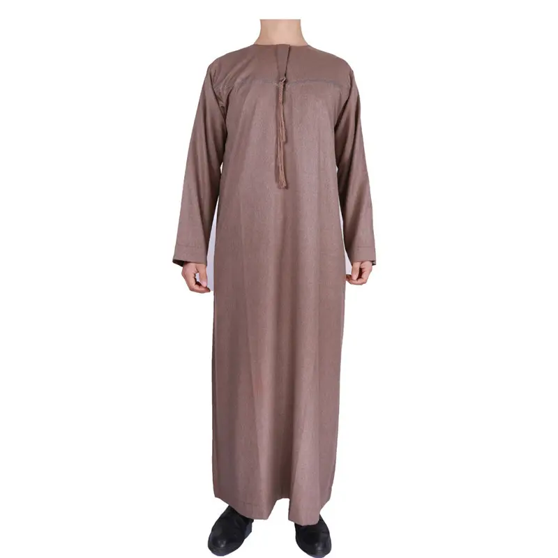 2024 Top Sale Omani Style Polyester Arabic Thobe Long Sleeve Morocco Causal Robe Polyester Fashion Muslim Man Jubah