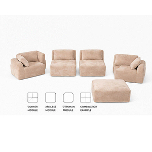 Beige Teddy Fleece Vacuum Compressed Modular Sectional <b>Sofa</b> L-Shaped Couch With Detachable Ottoman For Living Room - Product Image 3