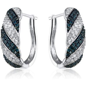 Boucles d'oreilles Huggies Jewelspaark en argent sterling 925 avec diamants naturels blancs et bleus de 1,40 ct, taille brillant rond, pour femmes - Product Image 2