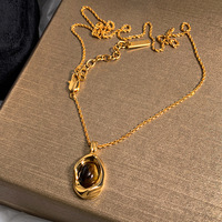 Pendentif Œil de Tigre Artificiel en Cuivre Électroplaqué Or Véritable, Chaîne de Pull Vintage Tendance pour Fête Automne Hiver, Élégant pour Femme
