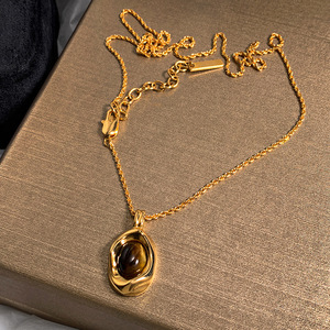 Pendentif Œil <span class=keywords><strong>de</strong></span> Tigre Artificiel en Cuivre Électroplaqué Or Véritable, Chaîne <span class=keywords><strong>de</strong></span> <span class=keywords><strong>Pull</strong></span> Vintage Tendance pour Fête Automne Hiver, Élégant pour <span class=keywords><strong>Femme</strong></span> - Product Image 3