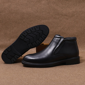 Botas de Invierno de Cuero Genuino Negro, Punta Redonda, Forro de Lana, Aislantes, Zapatos de Vestir para Hombre para Oficina y Carrera Profesional - Product Image 1