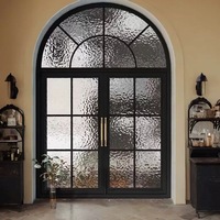 Ventana de Aluminio con Rotura de Puente Térmico y Vidrio Texturizado Negro con Arco Francés de Lujo para Casa o Villa Moderna