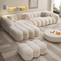 Canapés de salon modulaires en forme de L, style minimaliste italien, en tissu haut de gamme blanc nuage de sucre, en coton.