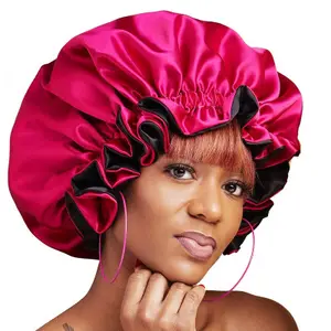 L622 Chapeaux de nuit en soie pour femmes Couvre-chef double couche Bonnet de douche personnalisé Bonnet de couchage réglable en satin de soie