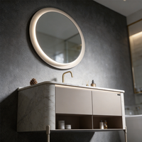 Ensemble de meuble-lavabo de salle de bain contemporain suspendu avec miroir LED rond rétroéclairé, armoire murale avec évier et étagère de rangement
