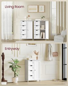 SENYU <b>White</b> Wooden <b>Bathroom</b> Storage Cabinet with 4 <b>Drawers</b> and Door Shelf Farmhouse Style - Product Image 5
