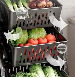 Étagère de rangement de <span class=keywords><strong>cuisine</strong></span> <span class=keywords><strong>avec</strong></span> panier triangulaire amovible, design incliné pour <span class=keywords><strong>un</strong></span> rangement facile des fruits, légumes et articles divers - Product Image 4