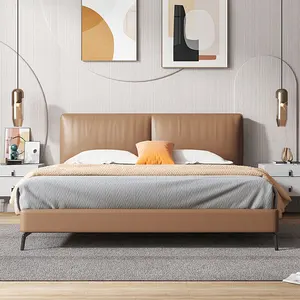 Cabeceira de couro mais vendida, cama moderna de couro, com encosto em couro branco
