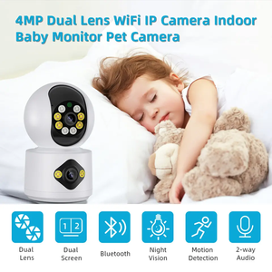 Lensa ganda kamera <span class=keywords><strong>IP</strong></span> <span class=keywords><strong>WiFi</strong></span> 4MP layar Monitor bayi pelacakan otomatis deteksi manusia Ai 360 PTZ kamera pelindung keamanan pintar - Product Image 2