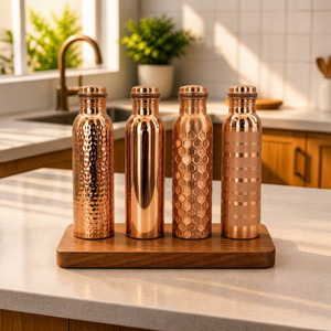 Copper <b>Water</b> <b>Bottle</b> With Screw-On Lid Reusable <b>Metal</b> Travel Flask Minimalist Design For Adults Hiking Camping - Product Image 1