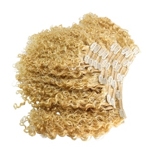 VMAE Capelli Ricci Afro 613 <span class=keywords><strong>Biondo</strong></span> <span class=keywords><strong>Chiaro</strong></span> Europeo, 100g di Capelli Umani Vergini, Facile Installazione, Aspetto <span class=keywords><strong>Naturale</strong></span>, Clip-in Classici - Product Image 5