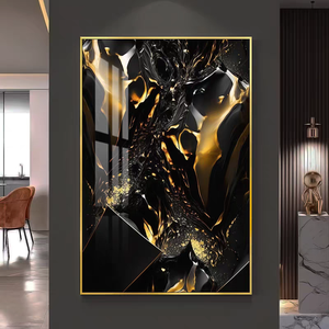2025 Neues Design Abstrakte Rahmen-Wanddekoration Fabrik-Bestseller Großhandel 5D-Gedruckte Schwarz-Gold Kristallporzellan-Malerei - Product Image 3