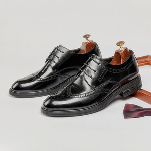 Zapatos Oxford de Vestir con Cordones, Punta en Pico, de Cuero Genuino Marrón, para Cualquier Temporada, con Suela de Goma, Envío Directo - Product Image 1