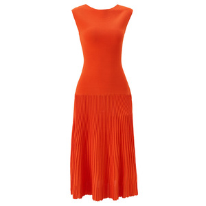<span class=keywords><strong>Abito</strong></span> Elegante Semplice e Lusinghiero <span class=keywords><strong>in</strong></span> <span class=keywords><strong>Maglia</strong></span> a Mezza Lunghezza da Donna, Tinta Unita, Girocollo, Senza Maniche, <span class=keywords><strong>Plissettato</strong></span>, per Uso Quotidiano e Pendolarismo - Product Image 3