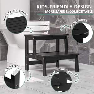 Tabouret double pour enfants, noir, antidérapant, imperméable, pour salle de bain, toilettes, 2-4 ans - Product Image 3