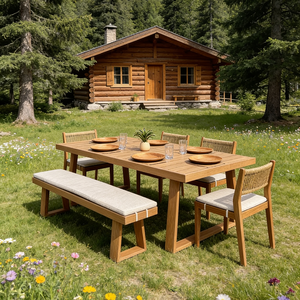 Set Moderno di Tavolo e Sedie Minimaliste <span class=keywords><strong>da</strong></span> Esterno, Arredamento per Hotel e Resort, <span class=keywords><strong>Panca</strong></span> Lunga Impermeabile in Legno di Teak per Ristorante e <span class=keywords><strong>Giardino</strong></span> - Product Image 5