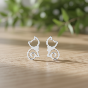Pendientes de botón con forma de gato chapados en oro blanco E3418, de aleación, unisex, con forma de animal, joyería de moda, regalo - Product Image 2