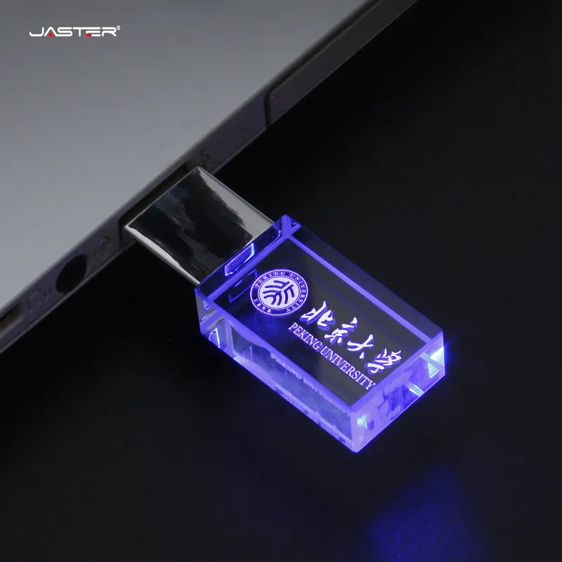 사용자 정의 결혼 선물 유리 USB 스틱 Pendrive USB 2.0 4gb 8gb 16gb 32gb 64gb 크리스탈 USB 플래시 드라이브 Led 빛